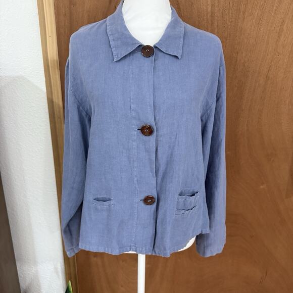 Kiko Dresses & Skirts - Kiko Comfortable Clothing One Size Collared ButtonUp Linen Jacket Lagenlook Blue